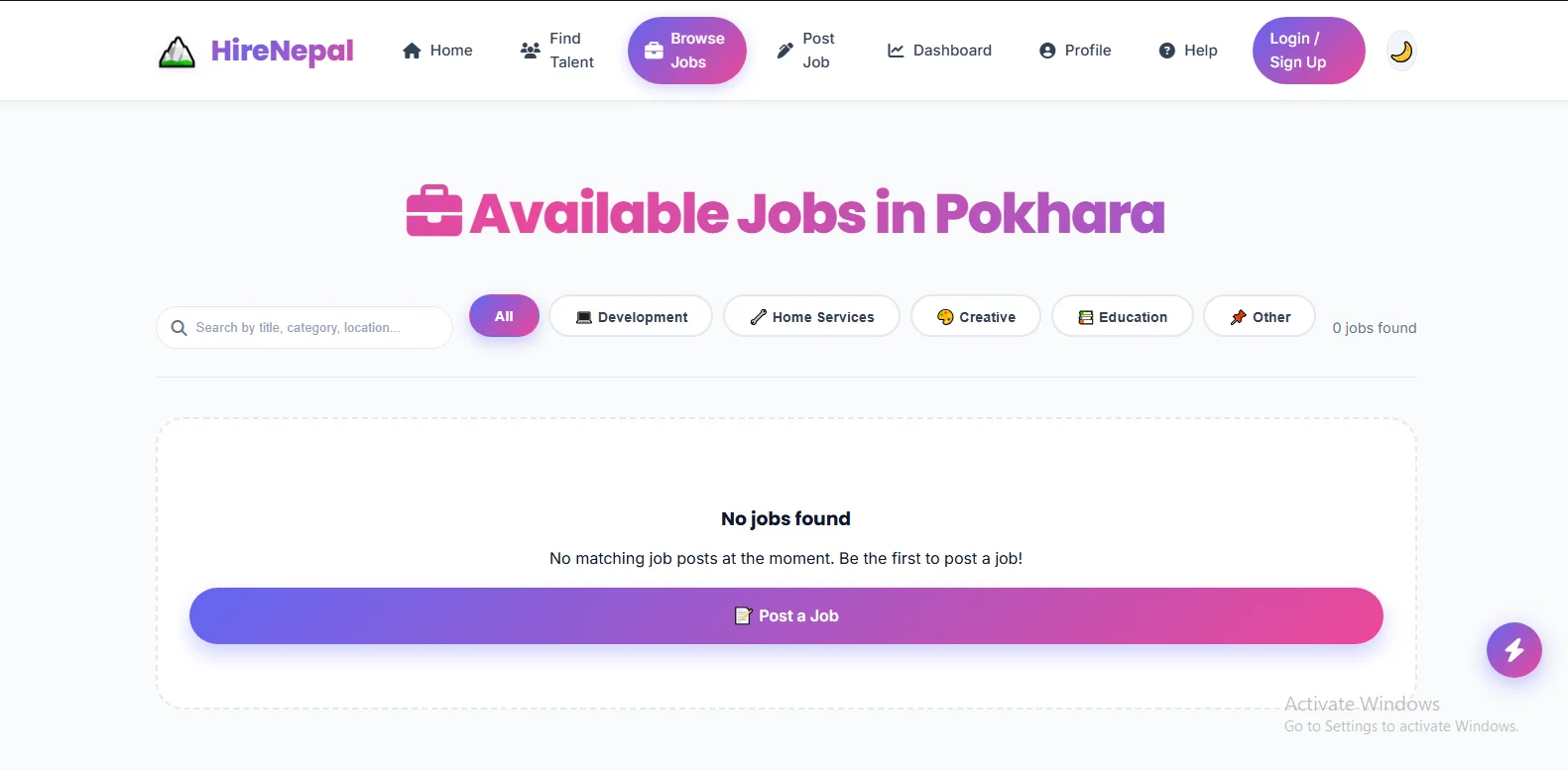 Hire-Nepal job browsing interface