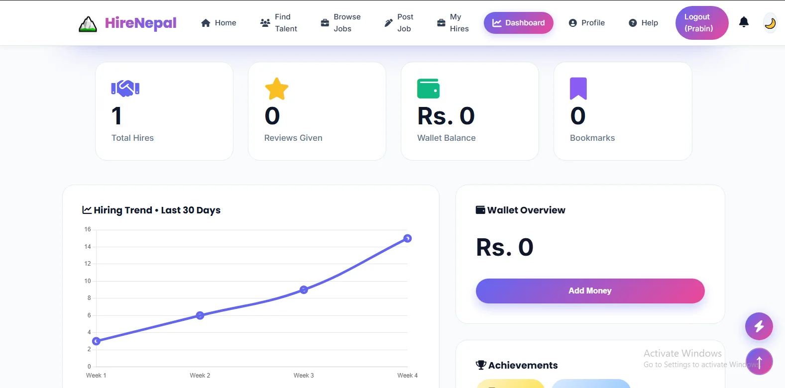 Hire-Nepal dashboard interface