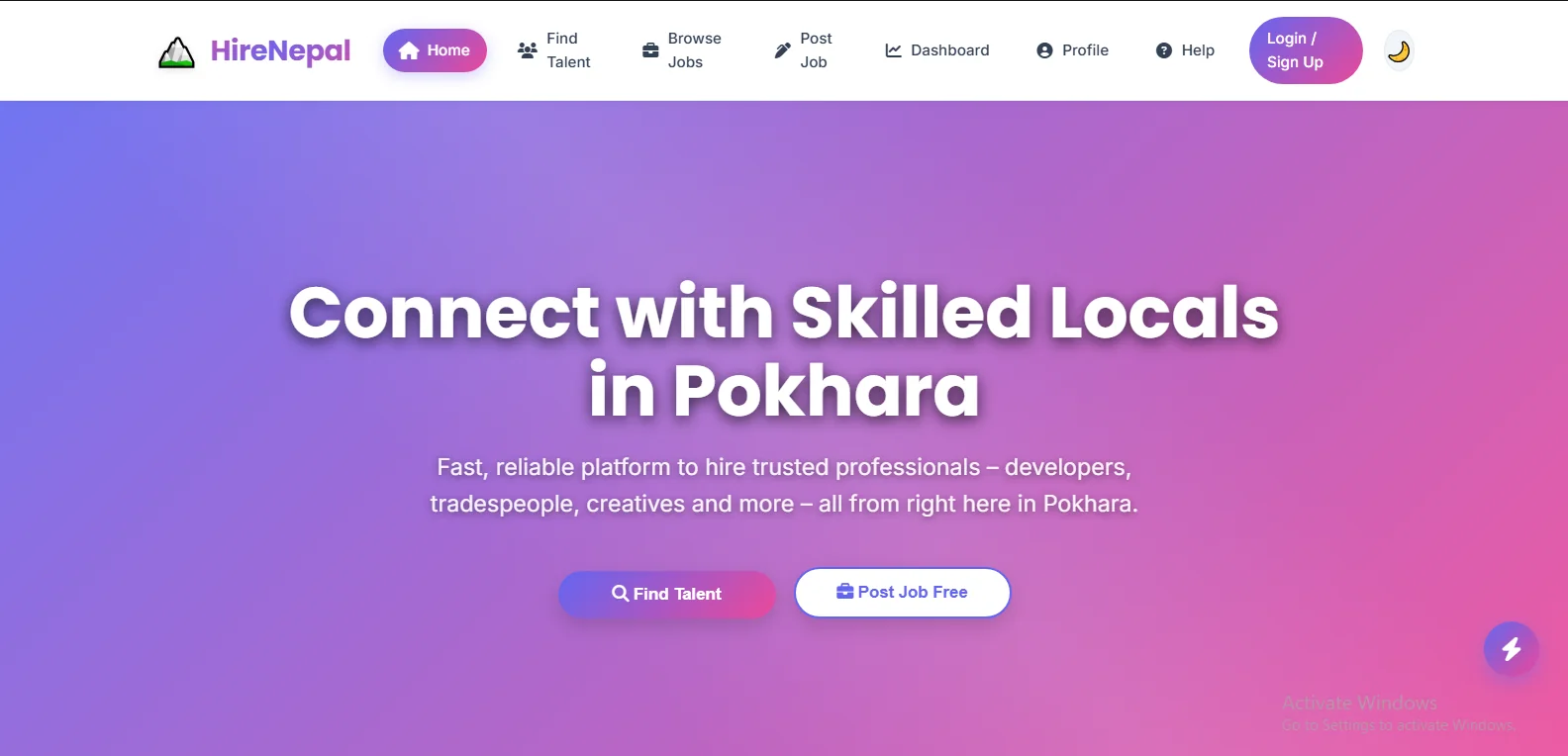 Hire-Nepal project interface screenshot