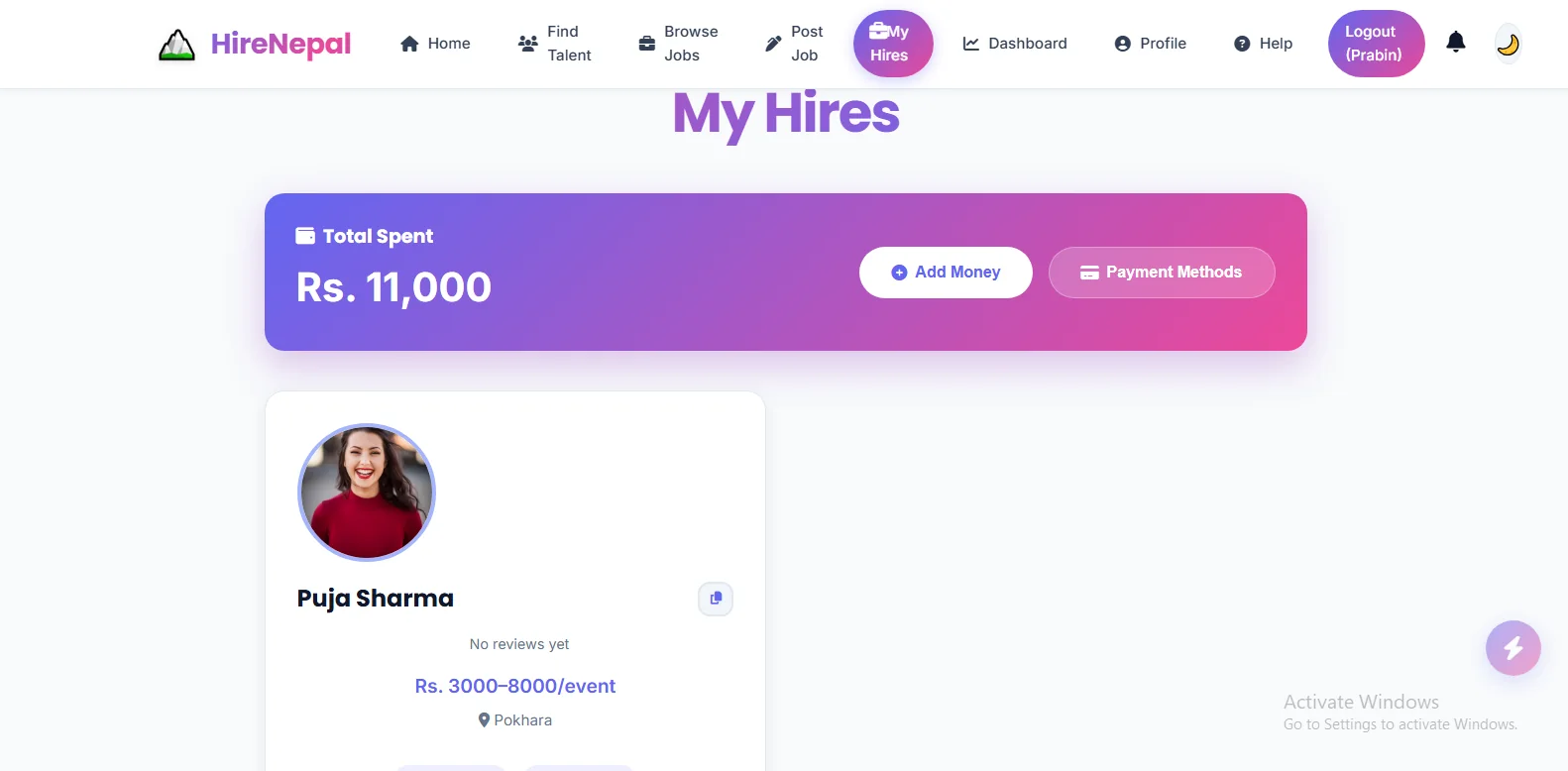 Hire-Nepal hiring management interface