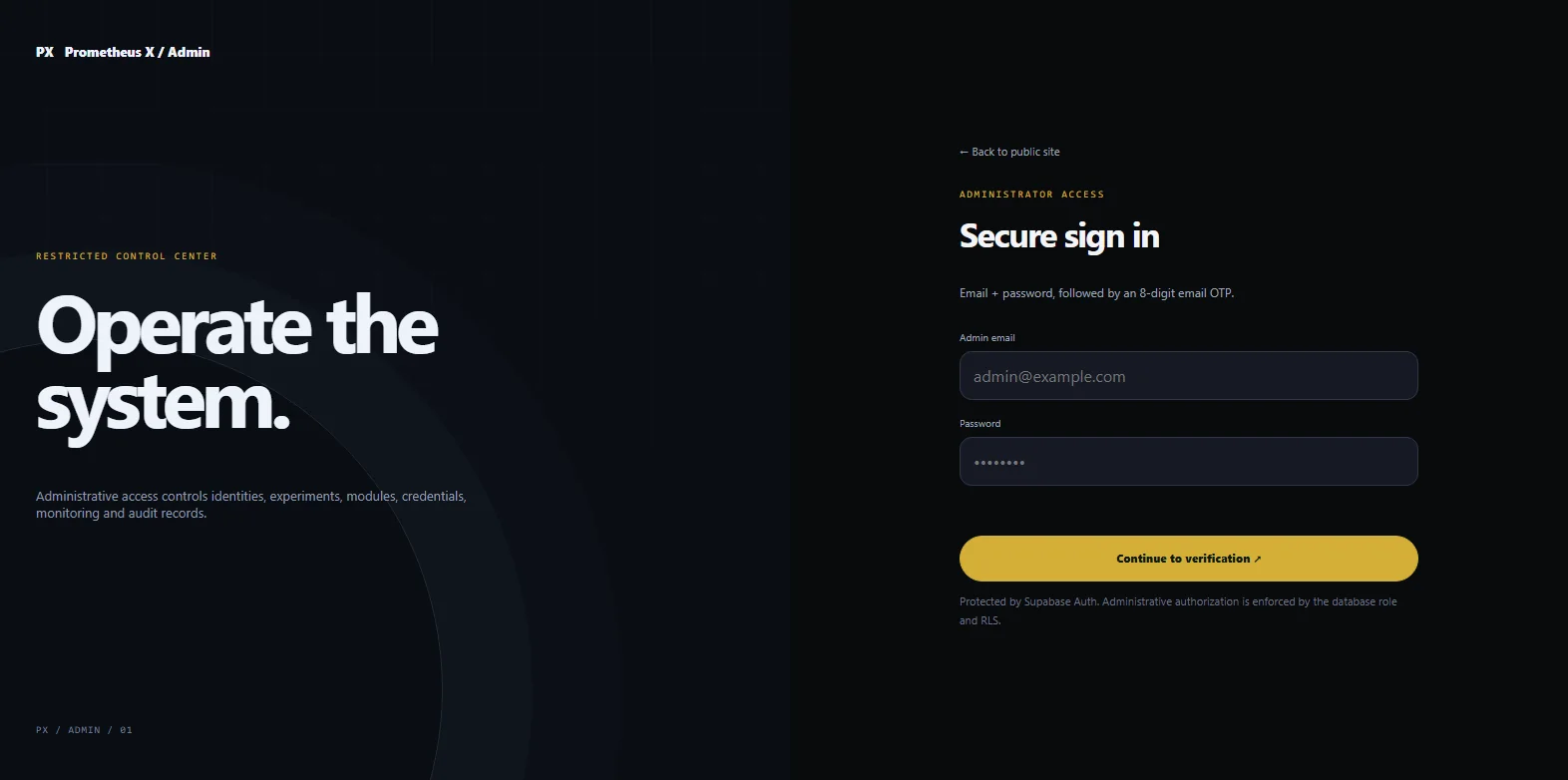 Prometheus X admin login interface