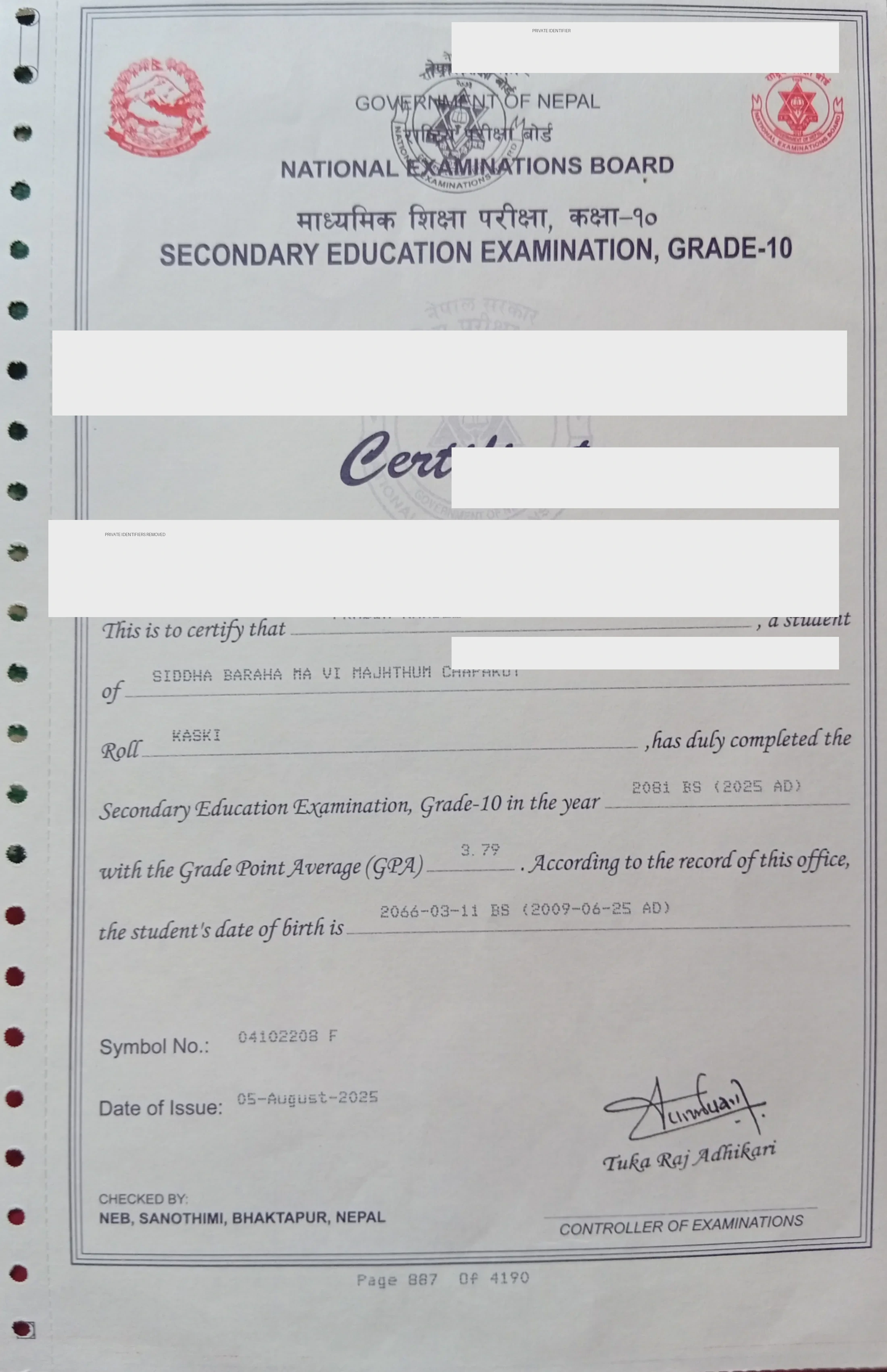 SEE Certificate